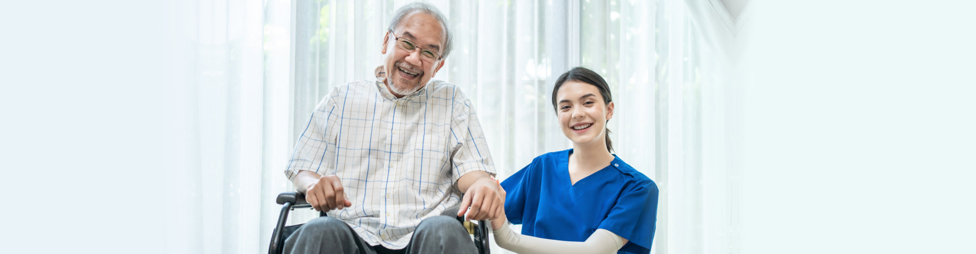 smiling senior man and nurse